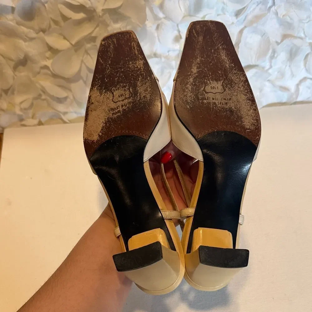 Stuart Weitzman Beige Square-Toe Slingback Pumps